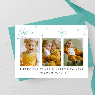 Modern Snowflakes 3 Photo Christmas Card