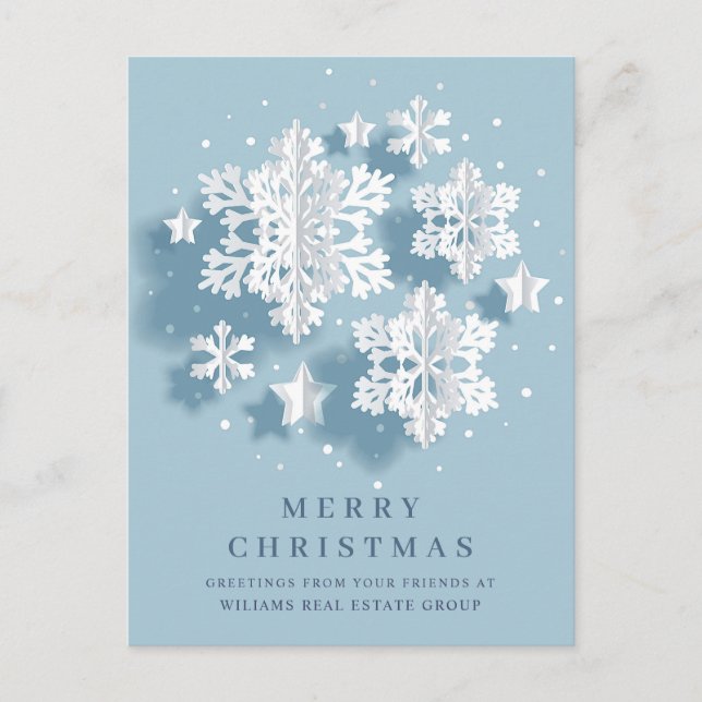 Modern Snowflakes Christmas Corporate Greeting Postcard (Front)