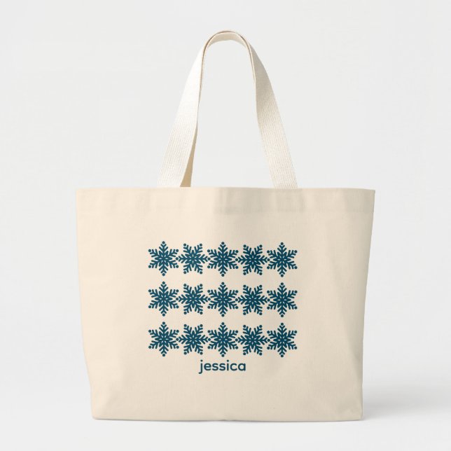 Modern Snowflakes Christmas Large Tote Bag (Front)