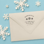 Modern Snowflakes Family Winter Return Address Rubber Stamp<br><div class="desc">Leave a lasting impression with our wooden stamp. Your family name elegantly curves above modern snowflakes,  while your return address details appear below in elegant serif typography,  making it a personalised addition to your correspondence.</div>