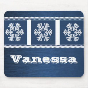 Modern Snowflakes Holiday Mousepad, Royal Blue Mouse Mat