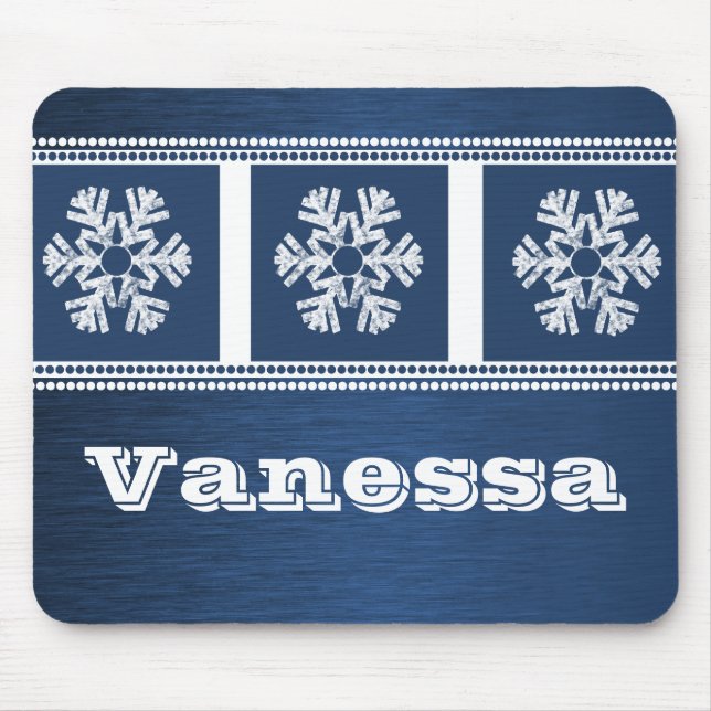 Modern Snowflakes Holiday Mousepad, Royal Blue Mouse Mat (Front)