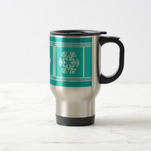 Modern Snowflakes Holiday Mug, Teal Travel Mug