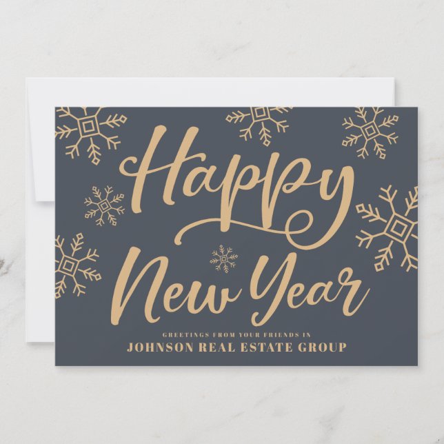Modern Snowflakes | New Year's Greetings Holiday Card (Front)