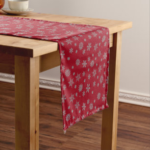 Modern Snowflakes red Christmas Short Table Runner