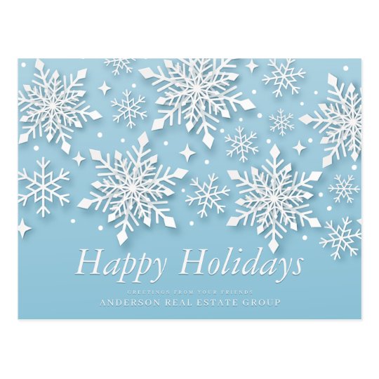 Modern Snowflakes Snow on Blue Holiday Greetings Postcard | Zazzle.co.uk