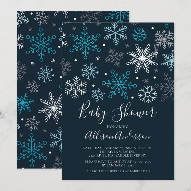 Modern Snowflakes Winter Baby Shower Invitation (Front/Back)