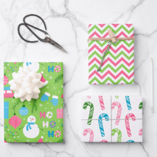 Modern Snowman and Pink & Green Christmas Decor Wrapping Paper Sheet