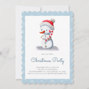 Modern Snowman Candy Cane Holiday Christmas Party Invitation