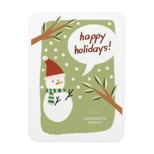 Modern Snowman Happy Holidays Greeting Magnet