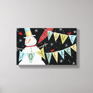 Modern Snowmen Love, Joy, Peace Canvas Print