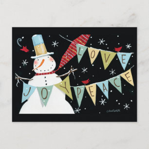 Modern Snowmen Love, Joy, Peace Holiday Postcard
