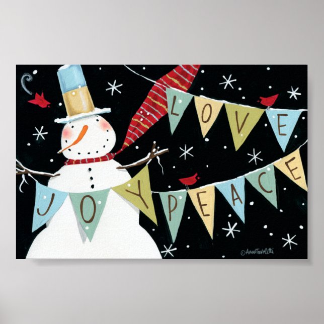 Modern Snowmen Love, Joy, Peace Poster (Front)