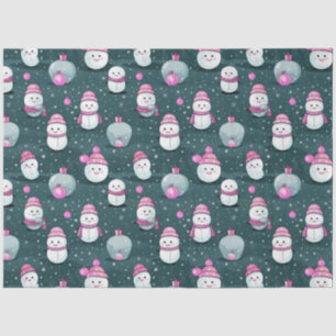 Modern Snowmen Ornaments Pink and Green Christmas Tissue Paper