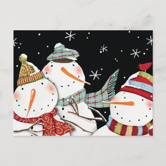 Modern Snowmen Smiles Postcard (Front)