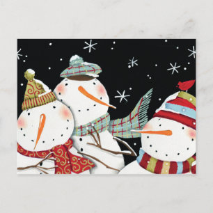 Modern Snowmen Smiles Postcard