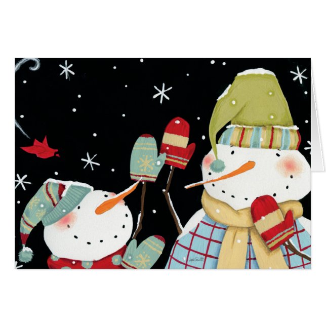 Modern Snowmen with Mittens (Front Horizontal)