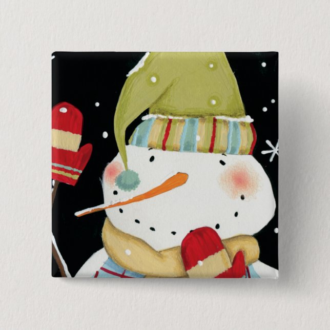 Modern Snowmen with Mittens 15 Cm Square Badge (Front)