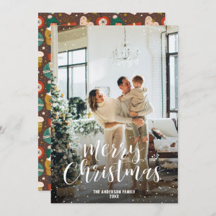 Modern Snowy Typography Photo Merry Christmas Card
