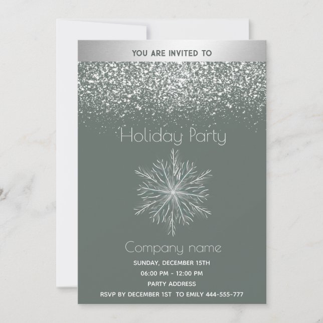 Modern snowy  watercolor snowflake Holiday party Invitation (Front)