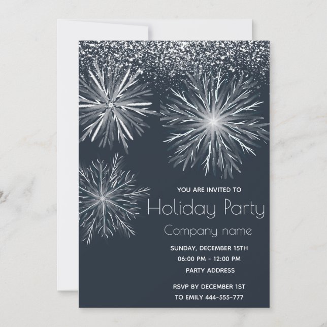 Modern snowy  watercolor snowflake Holiday party Invitation (Front)