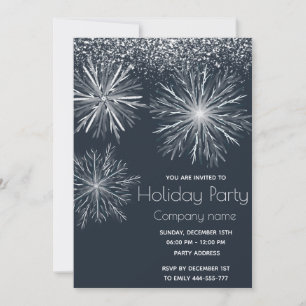 Modern snowy watercolor snowflake Holiday party Invitation