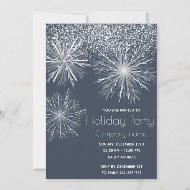 Modern snowy  watercolor snowflake Holiday party Invitation (Front)
