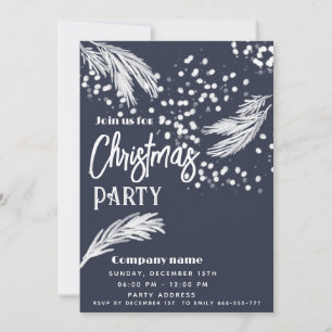 Modern snowy white watercolor pine branches invitation