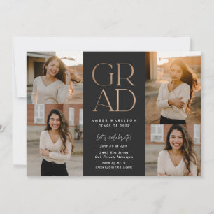 Modern Soaring Grad    Faux Rose Gold Graduation Invitation