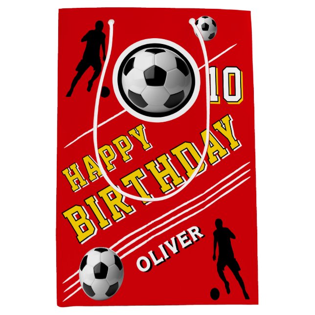Modern Soccer Football Ball Player Birthday  Medium Gift Bag (Front)