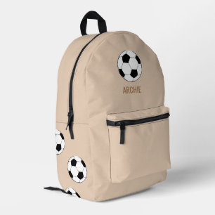 Modern Soccer Football Personalised Beige Printed Backpack