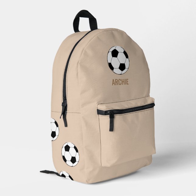 Modern Soccer Football Personalised Beige Printed Backpack (Back Corner Left)