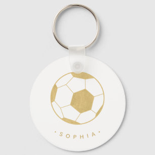 Modern Soccer in Gold Personalised Key Ring