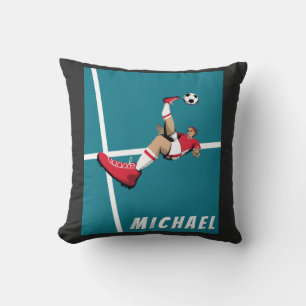 Modern Soccer Player Graphic Illustration Boy Name Cushion