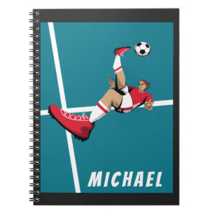 Modern Soccer Player Graphic Illustration Boy Name Notebook
