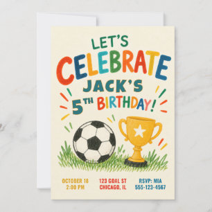 Modern Soccer Sports Kids Birthday Invitation