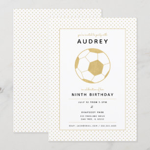 Modern Soccer Star White and Gold Sports Birthday Invitation