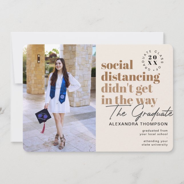 Modern Social Distancing Covid Photo Graduation Announcement (Front)