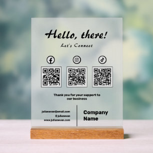 Modern Social Media 3 QR Code Scan to Connect Acrylic Sign