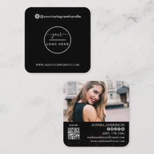 Modern social media add your logo photo QR code  Square Business Card
