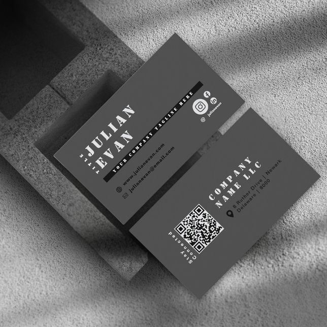 Modern Social Media All Black Bold Typography Business Card (Modern Social Media All Black Bold Typography Business Card )