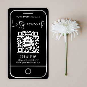 Modern Social Media Black & Silver Scannable QR Business Card