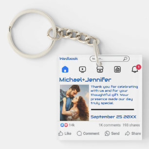 Modern Social Media Custom Message Wedding Favour  Key Ring