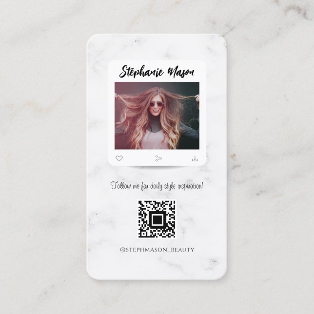 Modern Social Media Influencer Beauty Marble Business Card (Front)