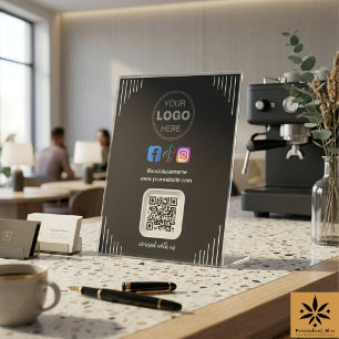 Modern Social Media   Instagram Facebook QR Code Pedestal Sign