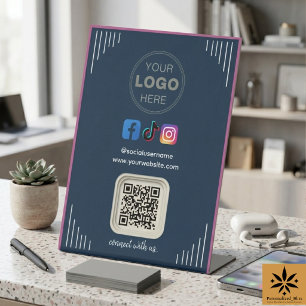 Modern Social Media Instagram Facebook QR Code Pedestal Sign