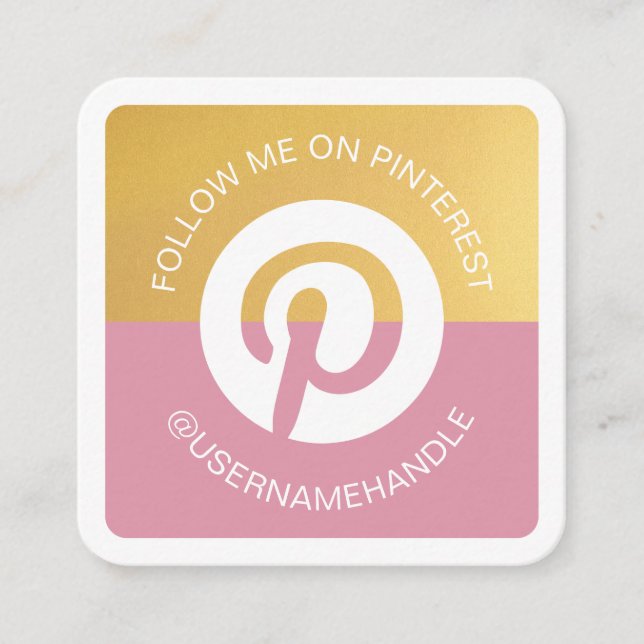 Modern Social Media Pinterest Follow Me Photo Square Business Card (Front)