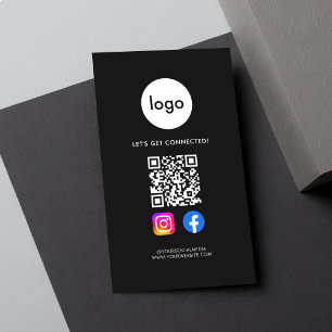 Modern Social Media QR Code Black Business Card