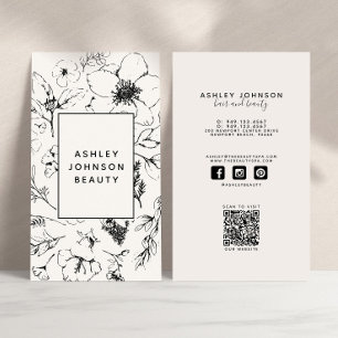Modern Social Media QR Code Botanical Blush Black Business Card