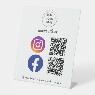 Modern Social Media QR Code Business Card | White Pedestal Sign
